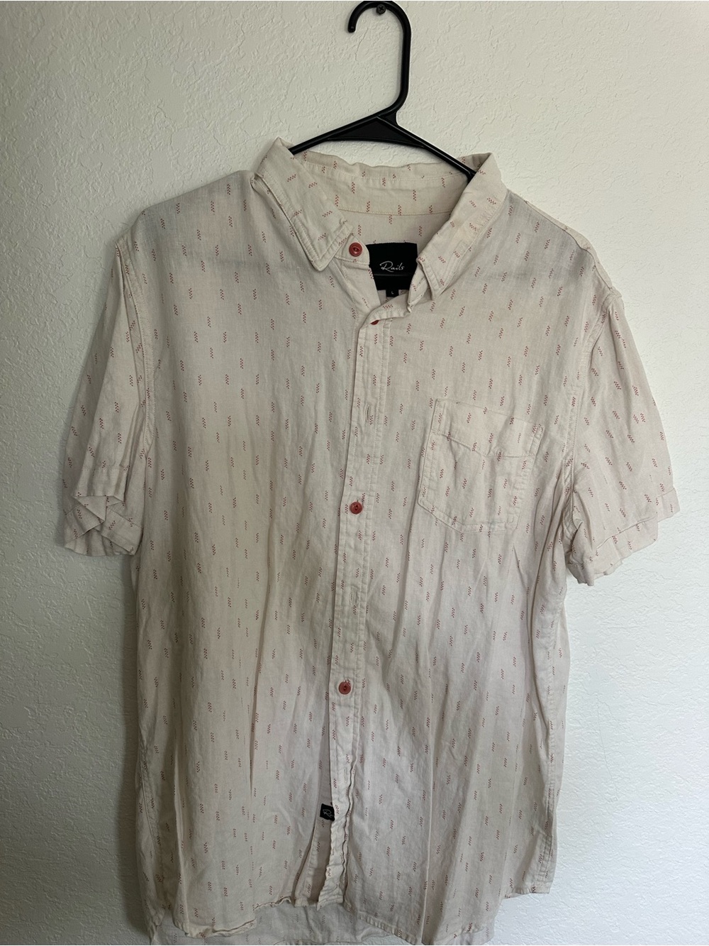 Rails Cream Short-Sleeve Button-Down Shirt with Red Accent Print